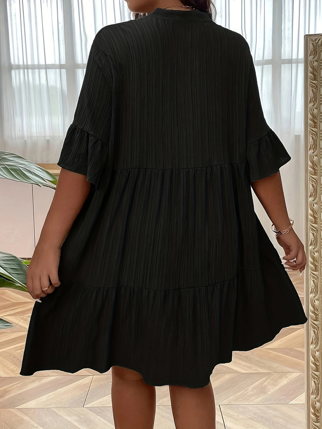 Plus Size Bohemian Summer Button Front Tiered Dress