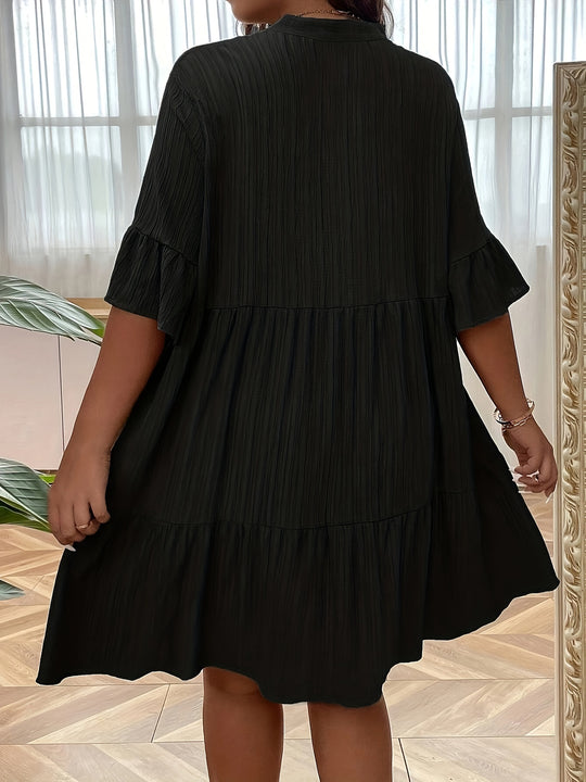 Plus Size Bohemian Summer Button Front Tiered Dress
