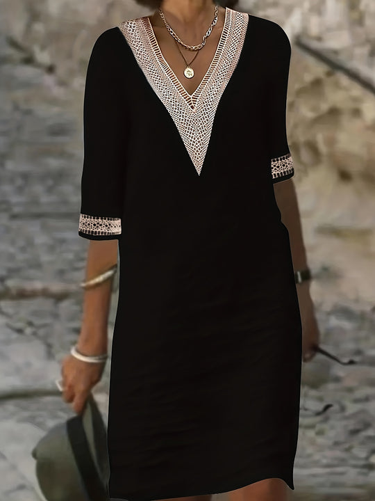 Casual Half Sleeve Lace Insert Dress