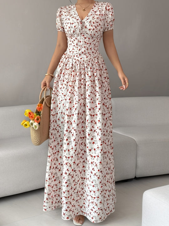Floral V-Neck Tie Front Maxi Dress