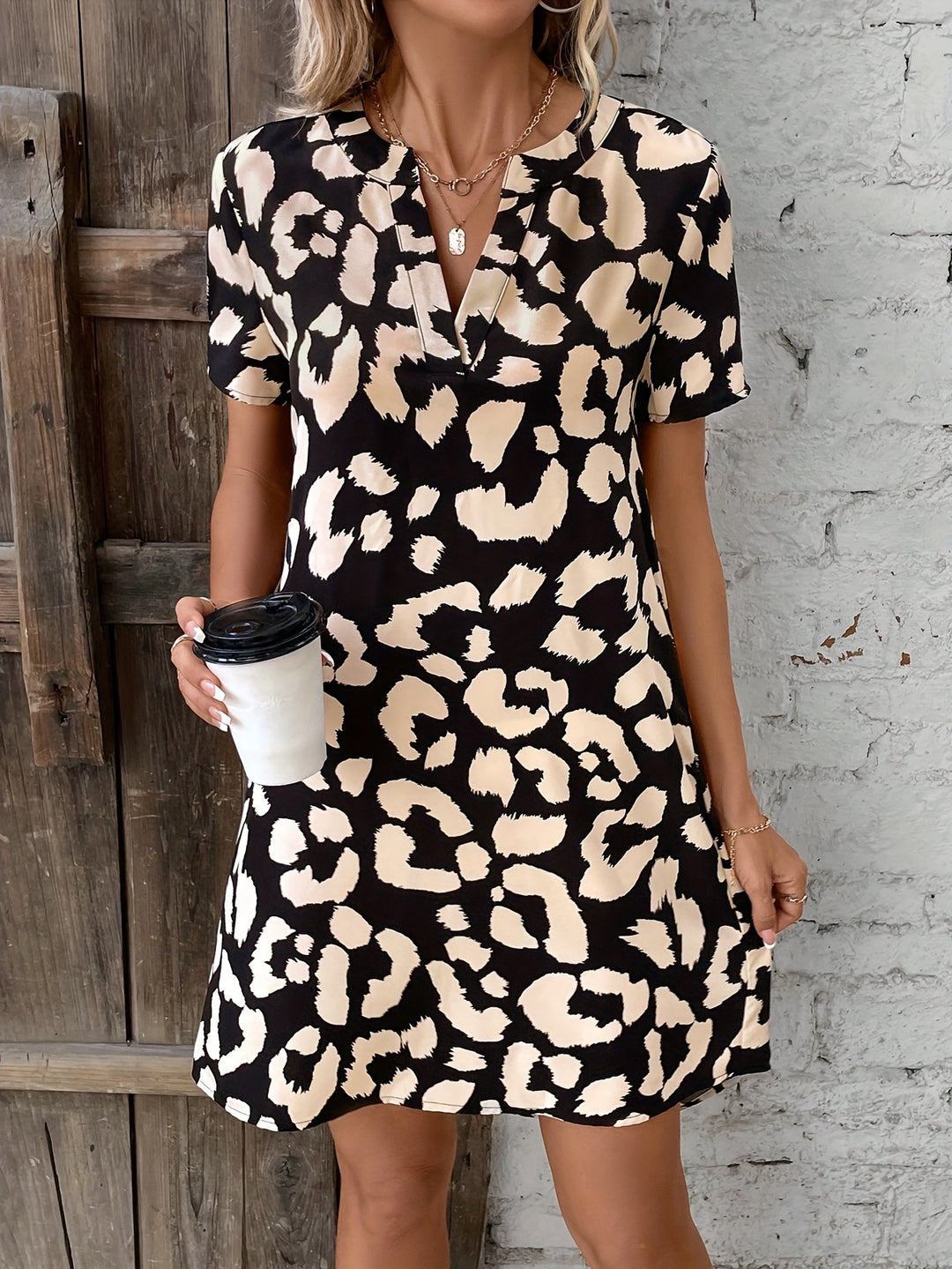 Chic V-Neck Leopard Print Mini Dress