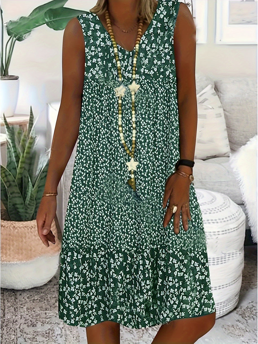 Bohemian V-Neck Print Summer Shift Dress