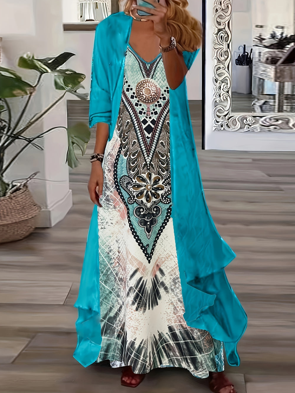 Bohemian Sleeveless Medallion Print Maxi Summer Dress