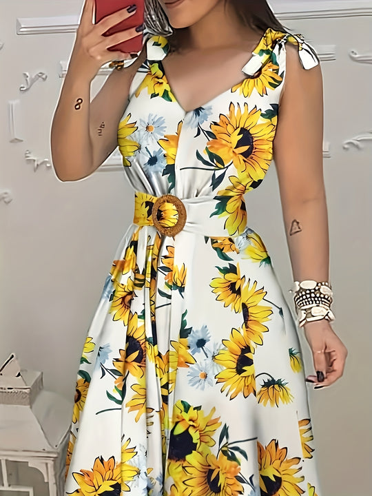 Bohemian Floral Tie Strap Maxi Dress