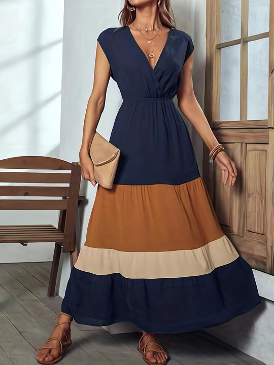 Bohemian Tiered Color Block Summer Dress