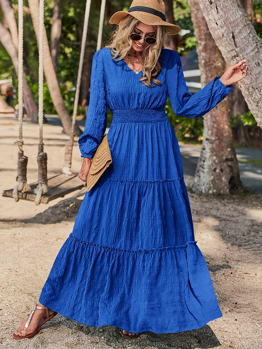 Textured Fabric Tiered Bohemian Maxi Dress