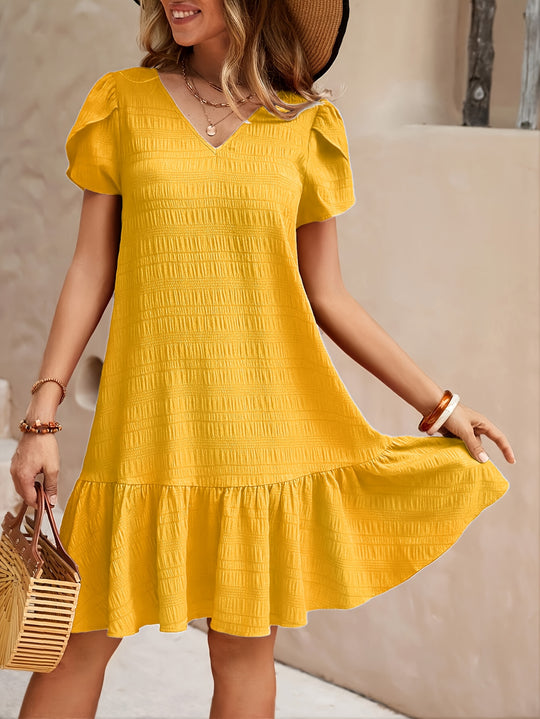 Short Sleeve Ruffle Hem Mini Dress