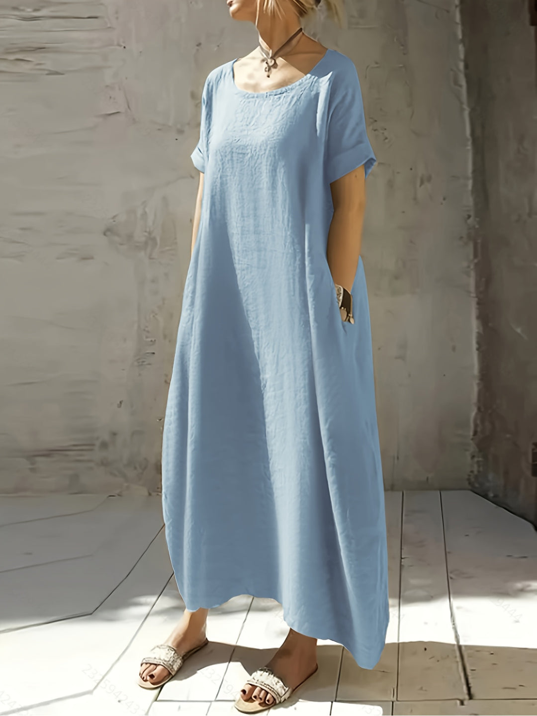 Minimalist Short Sleeve Linen Pocket Dress