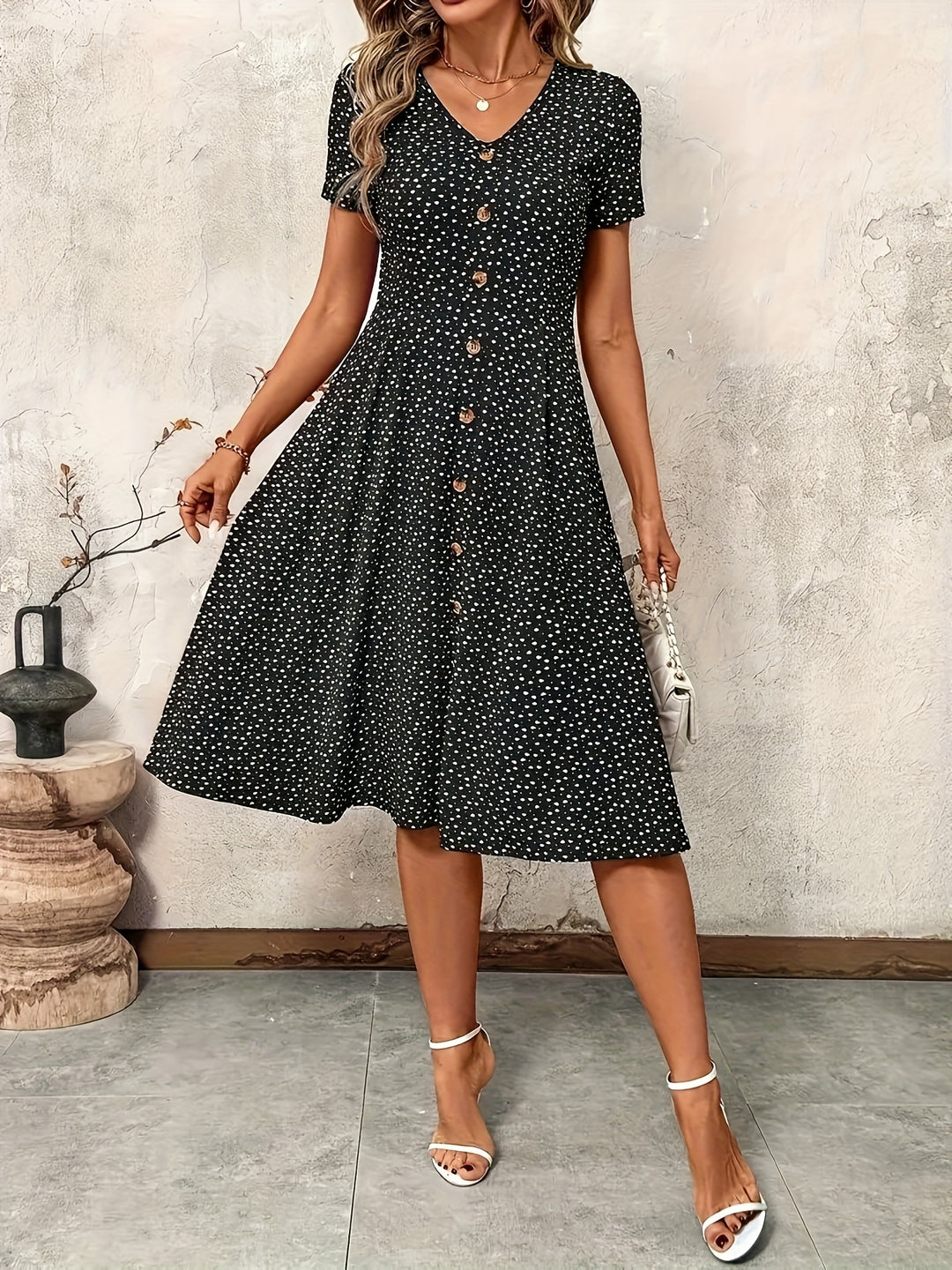 Short Sleeve Button-Down Floral Midi Dress