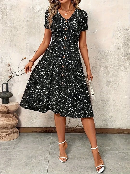 Short Sleeve Button-Down Floral Midi Dress