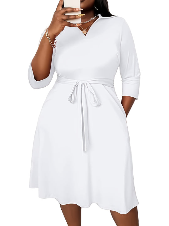 Plus Size V-Neck Casual Cinched Midi Dress