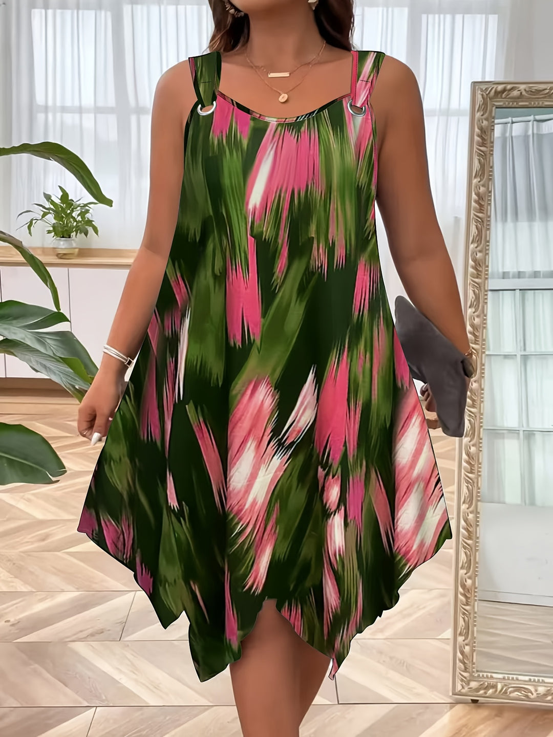 Plus Size Casual Sleeveless Abstract Graphic Boho Summer Dress