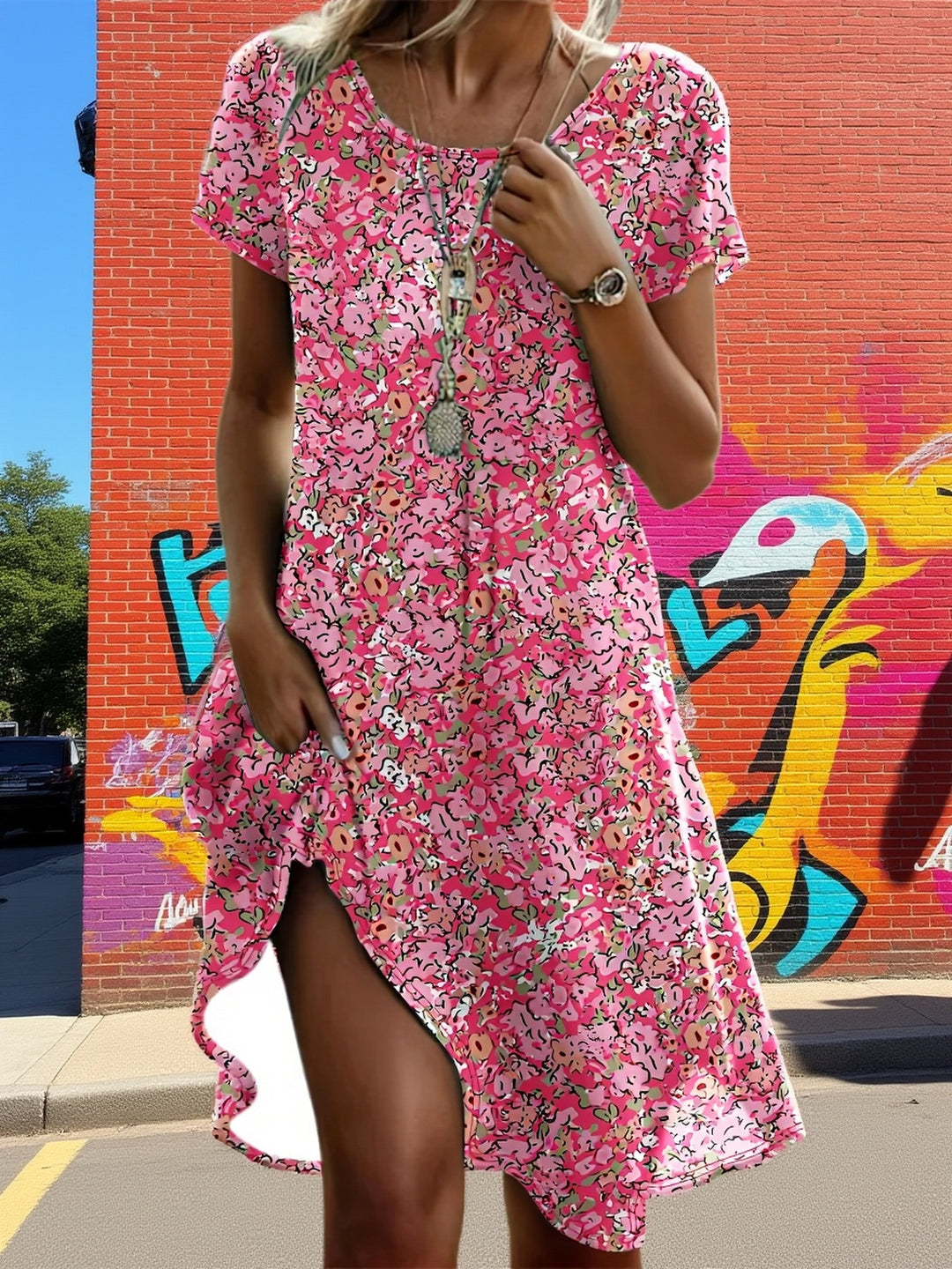 Everyday Floral Print Asymmetrical Mini Dress