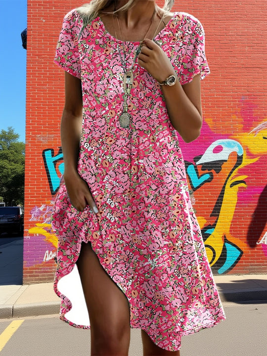 Everyday Floral Print Asymmetrical Mini Dress