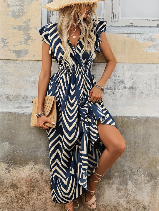 Chevron Print Ruffle Hem Summer Dress