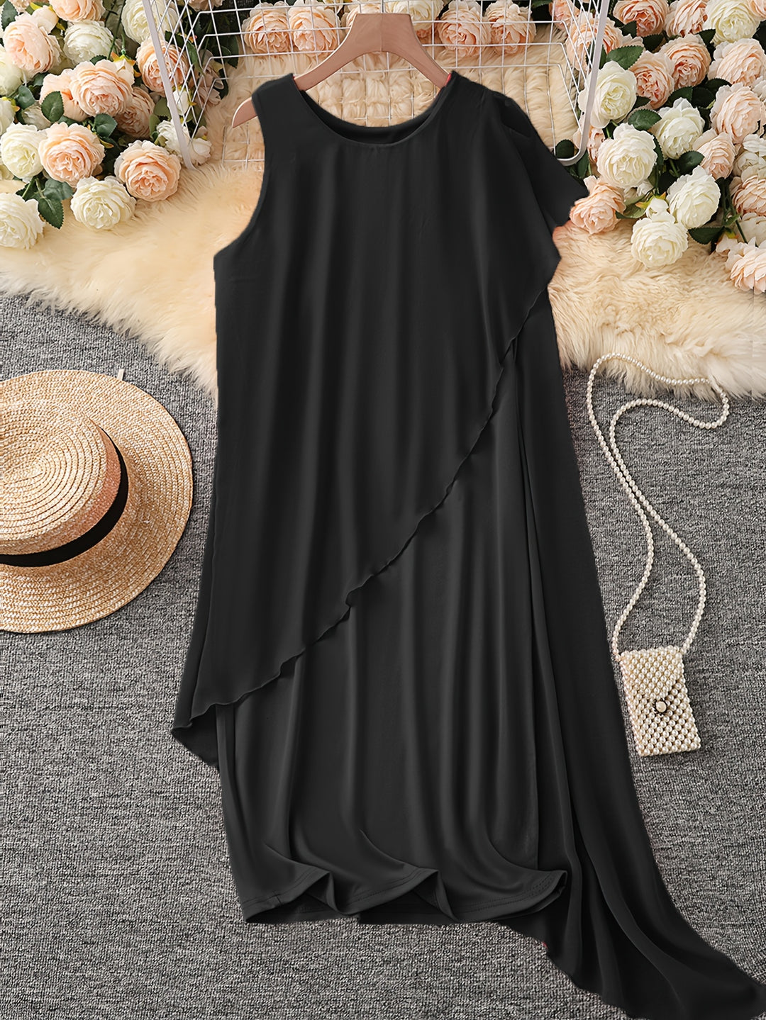 Elegant Sleeveless Chiffon Drape Midi Dress