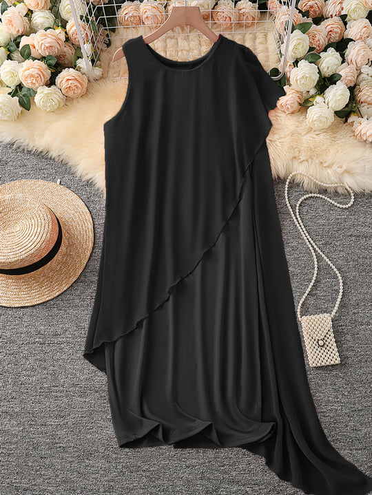 Elegant Sleeveless Chiffon Drape Midi Dress