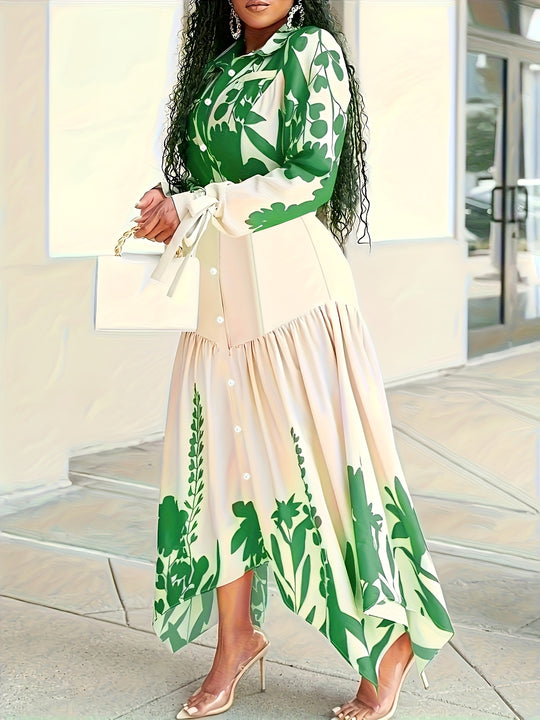 Elegant Collared Button Down Asymmetrical Maxi