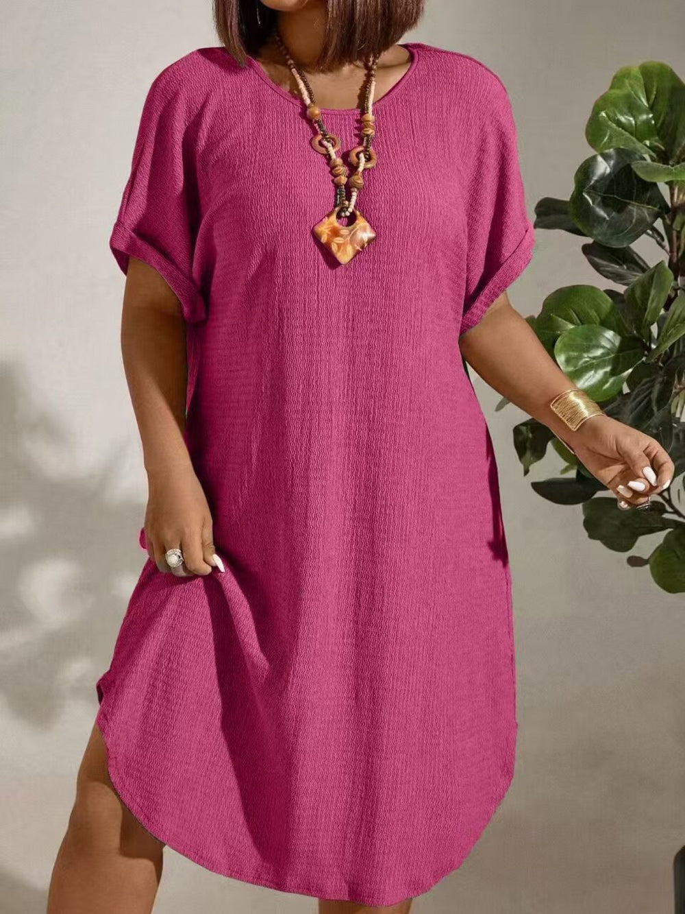 Relaxed Short Sleeve Boho Dress - Plus Size
