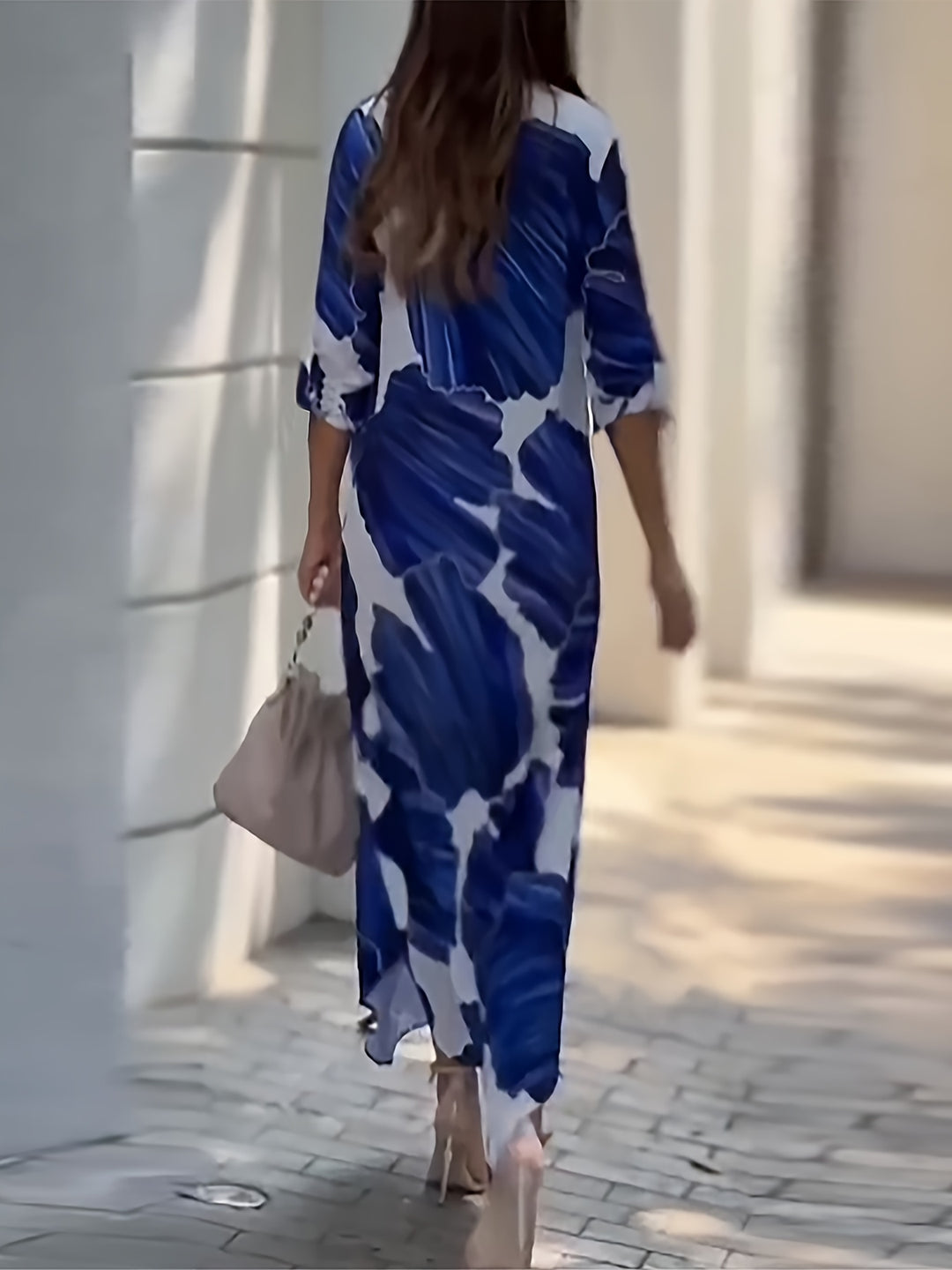 Chic Collared Abstract Print Maxi Dress