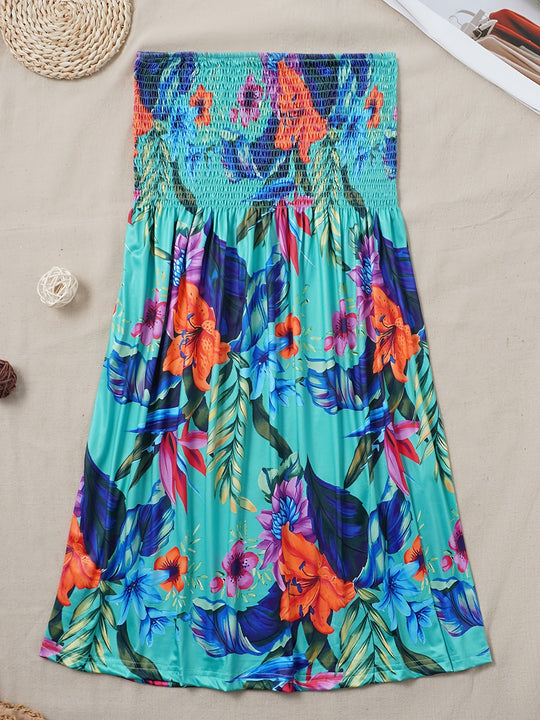 Strapless Smocked Floral Boho Dress