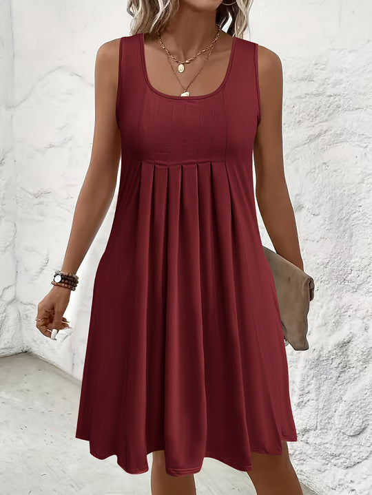 Casual Pleated Front Sleeveless Mini Dress