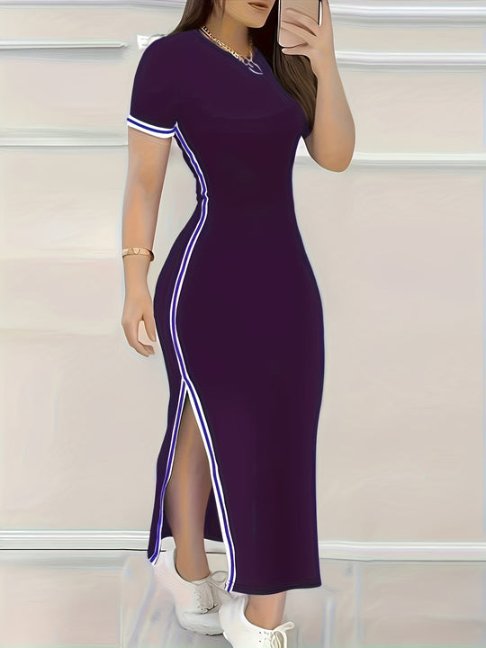 Side-Striped Column Athletic Maxi Dress