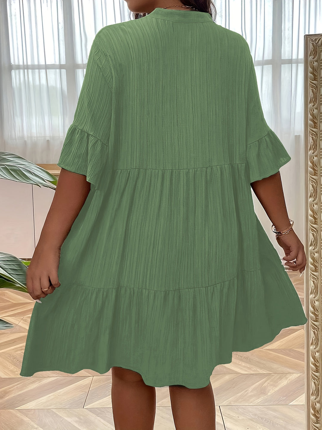 Plus Size Bohemian Summer Button Front Tiered Dress