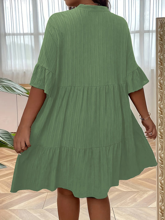Plus Size Bohemian Summer Button Front Tiered Dress