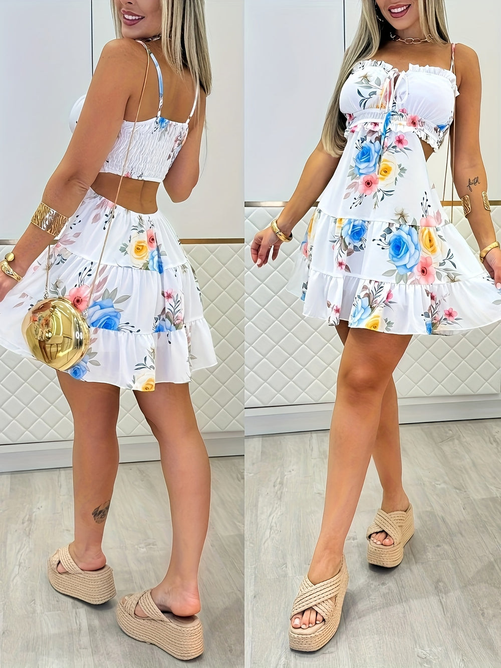 Floral Cutout Sleeveless Summer Boho Dress