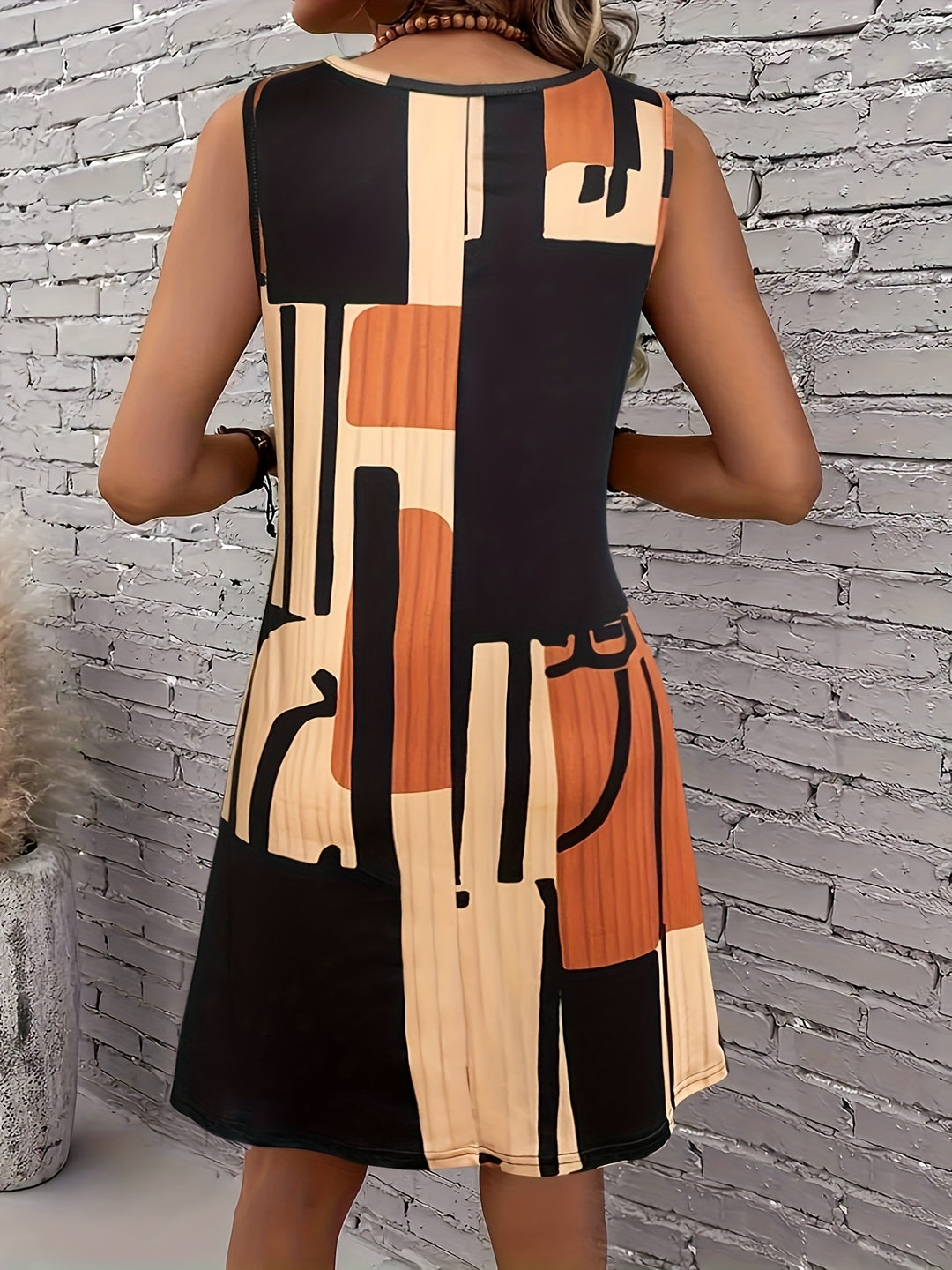 Casual Geometric Print Sleeveless Mini Dress