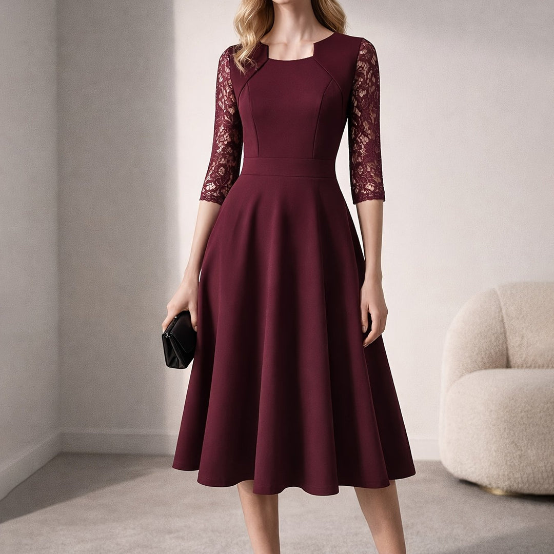 Elegant Lace Sleeve Fit Flare Dress