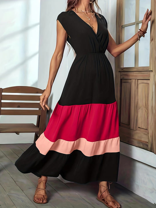 Bohemian Tiered Color Block Summer Dress