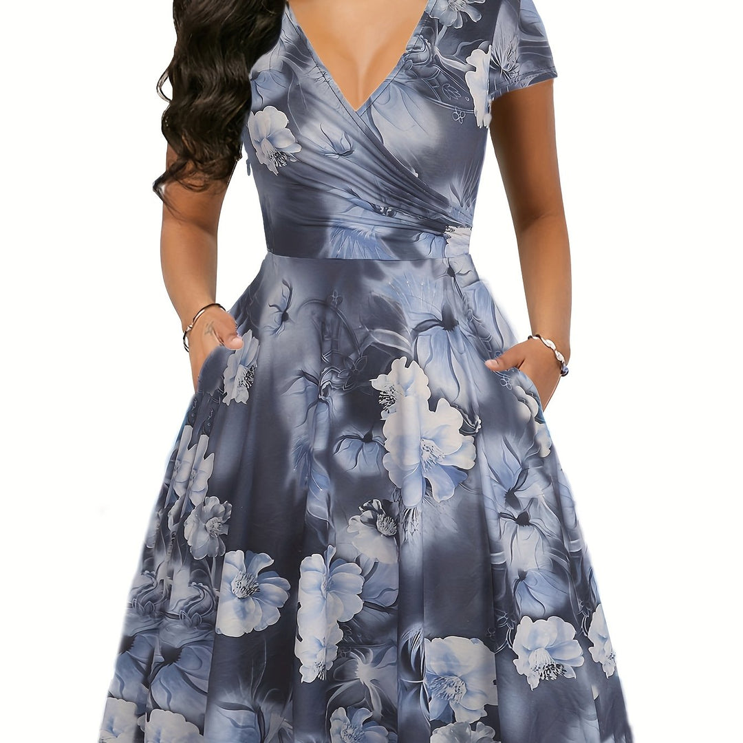 Retro V-Neck Floral Fit and Flare