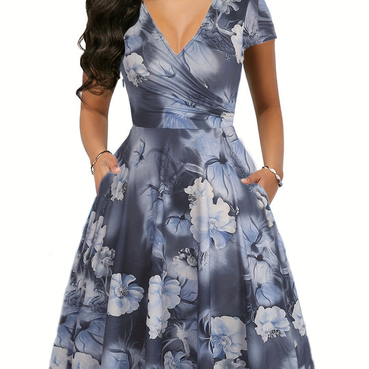 Retro V-Neck Floral Fit and Flare