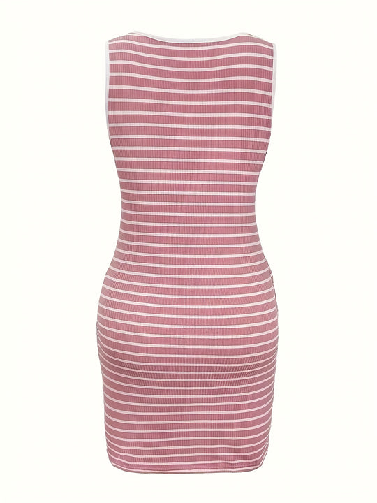 Casual Striped Tank Pocket Mini Dress