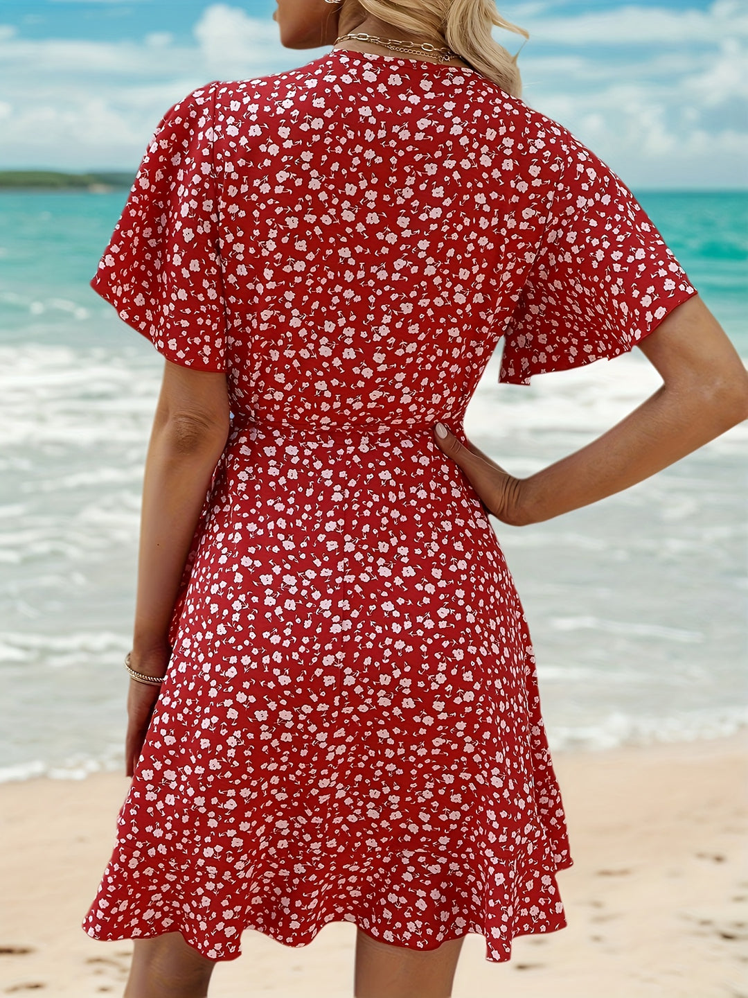Casual Beach Flutter Sleeve Mini Dress