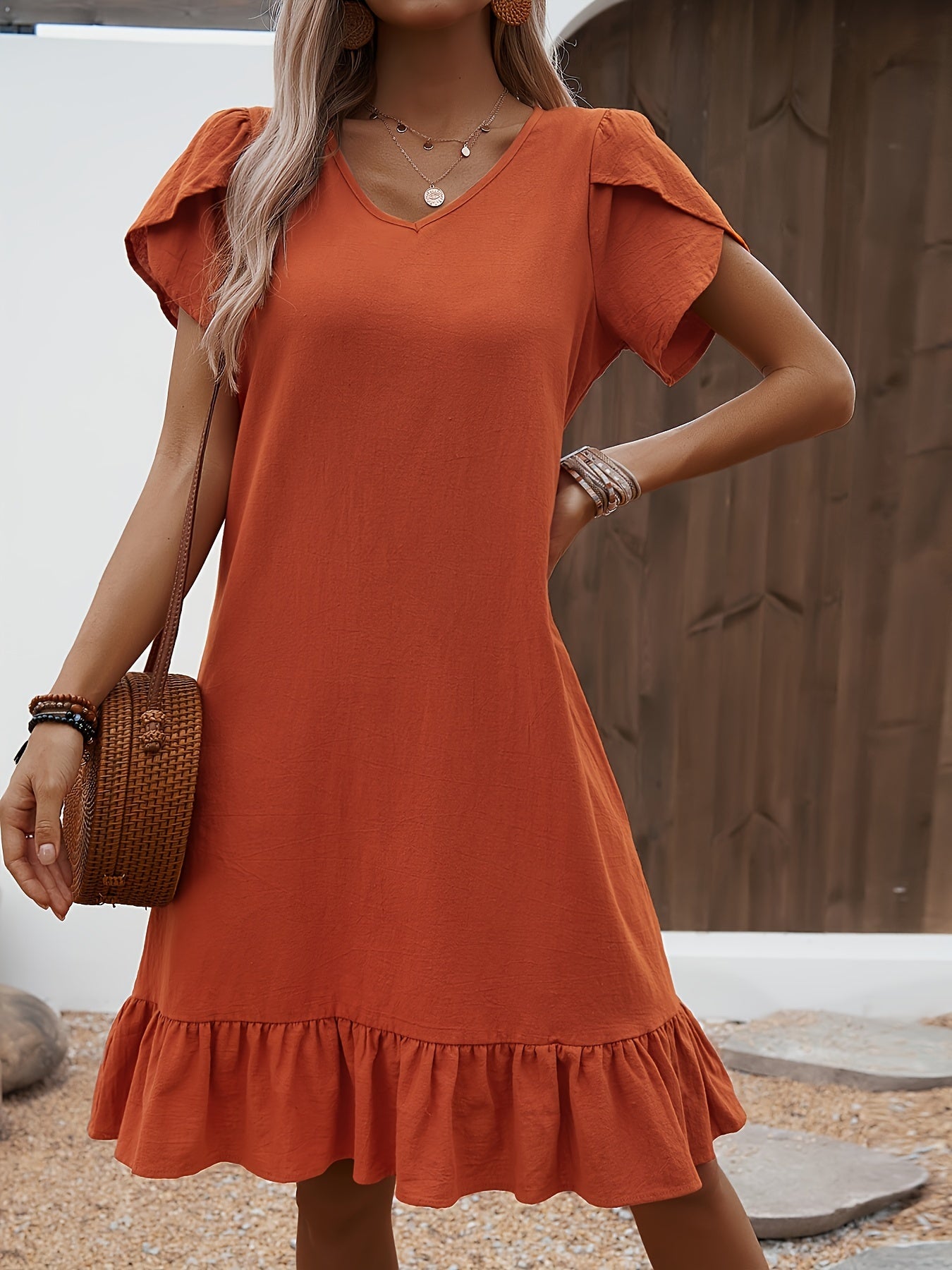 Bohemian Flutter Sleeve Tiered Mini Dress
