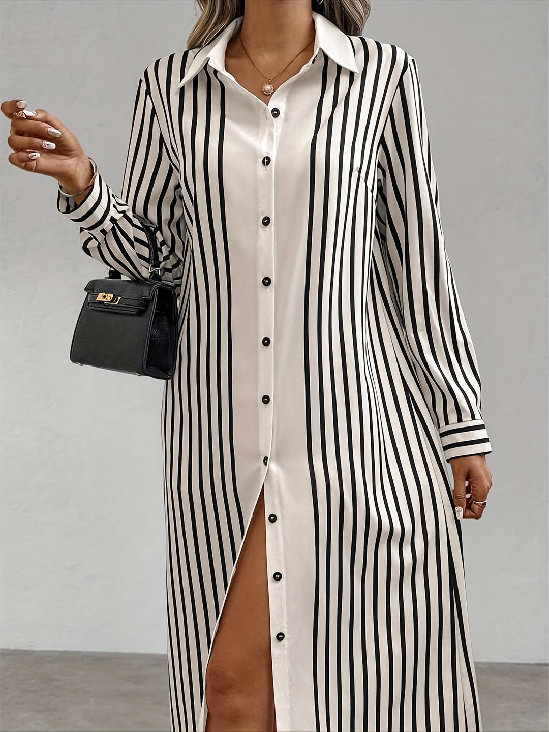 Elegant Striped Button Down Maxi Dress
