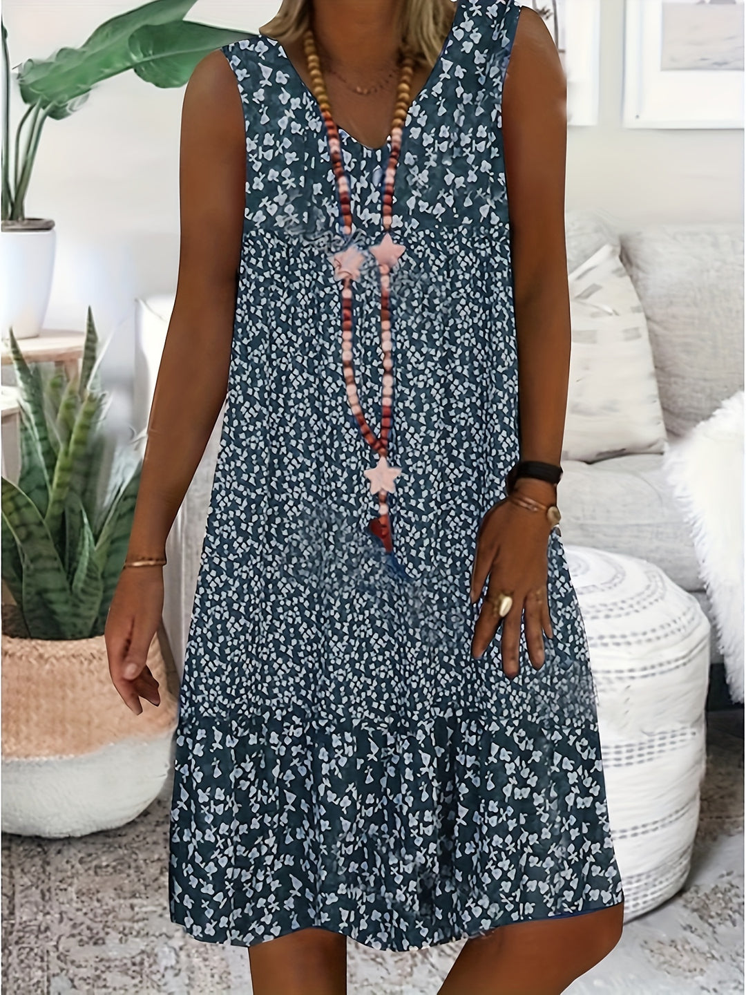 Bohemian V-Neck Print Summer Shift Dress