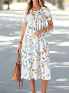 Boho Short Sleeve Floral Midi Dress