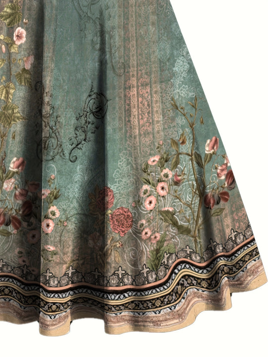 Sleeveless Boho Criss Cross Floral Flared Dress
