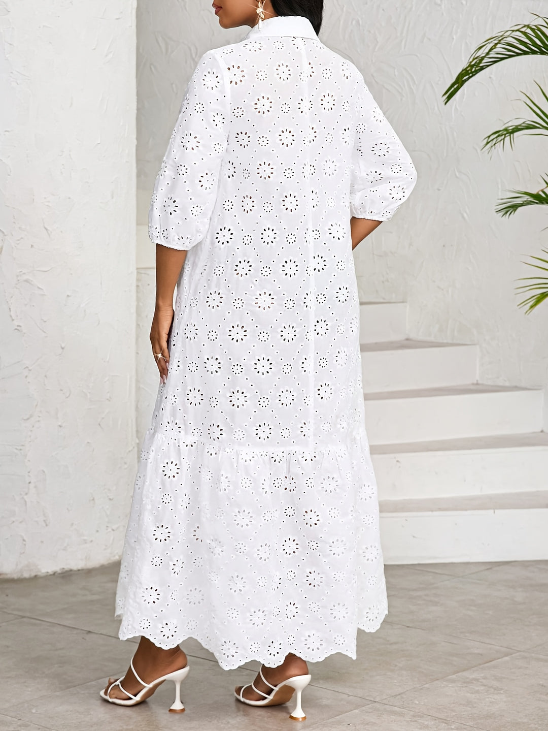 Bohemian Eyelet Button Front Maxi Dress