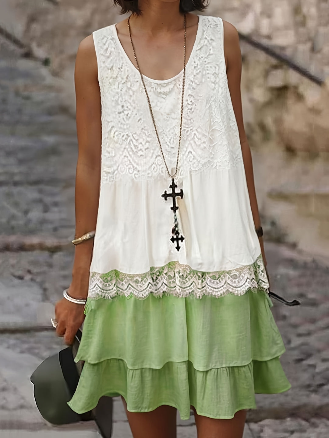 Boho Layered Crinkle Skirt Summer Dress