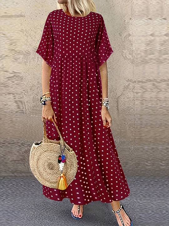 Casual Polka Dot Round Neck Maxi Dress