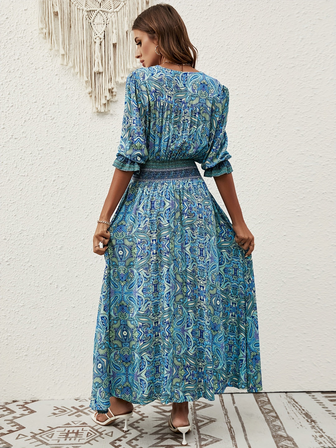 Smocked Waist Button Front Casual Summer Dress