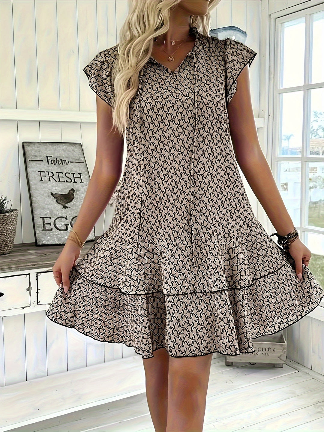Tie-Neck Tiered Ruffle Summer Dress