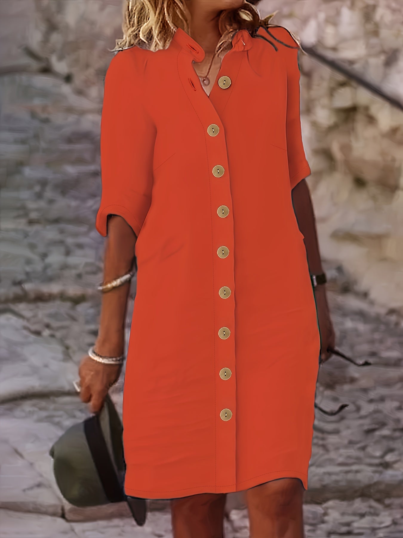 Casual Loose Fit Button Down Dress