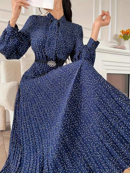 Elegant Tie Neck Pleated Maxi Dress