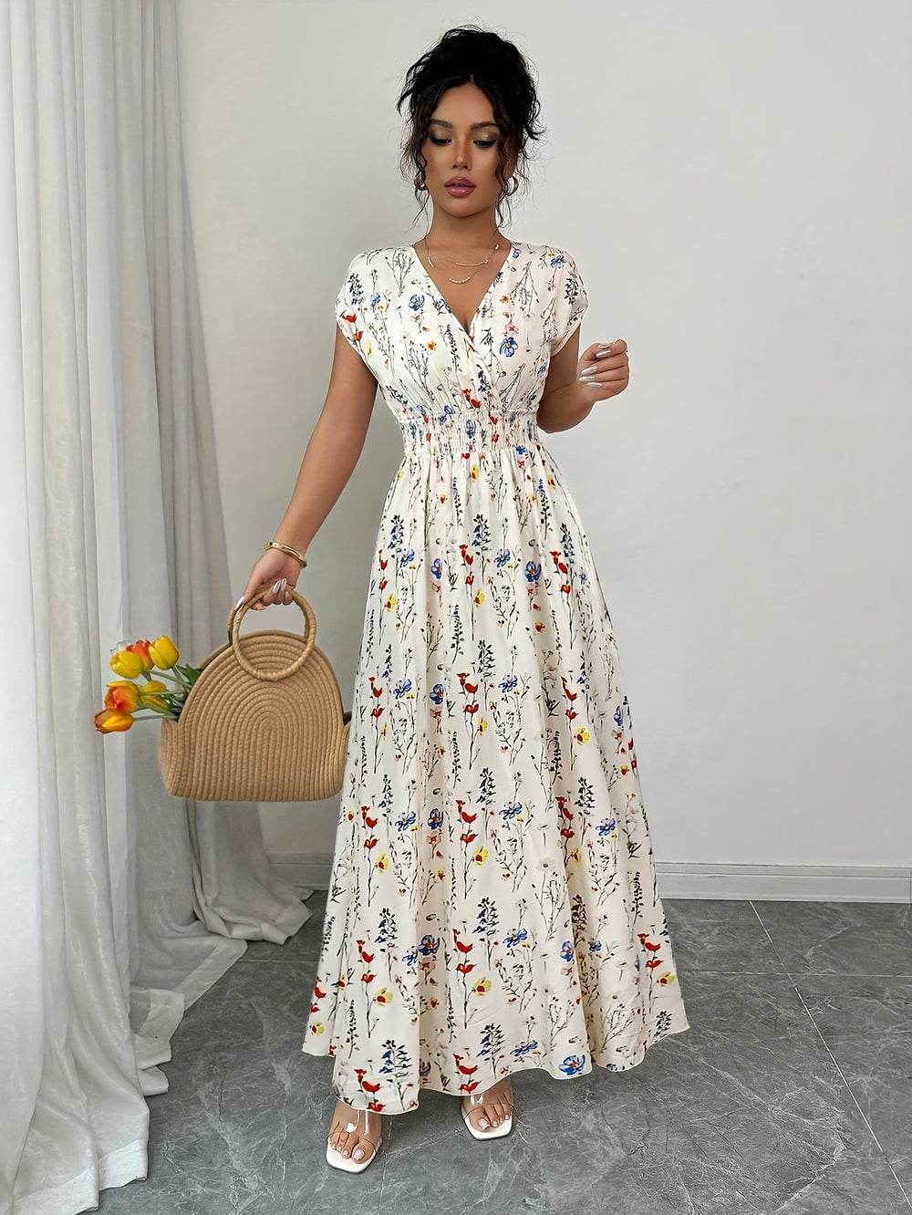 Floral Wrap Bodice Summer Maxi Dress